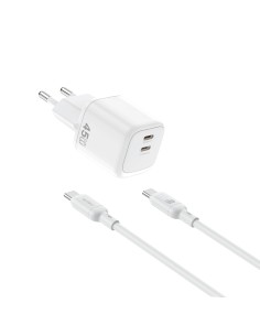 Cargador 2 USB-C PD 45 W con Cable USB-C a USB-C Cube (Blanco) 2