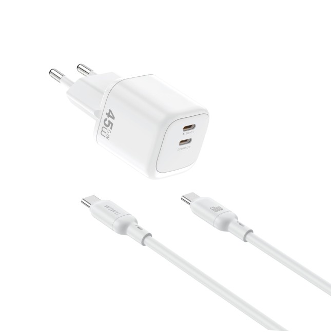 45W USB-C PD Charger with USB-C to USB-C Cable – Cube (White)