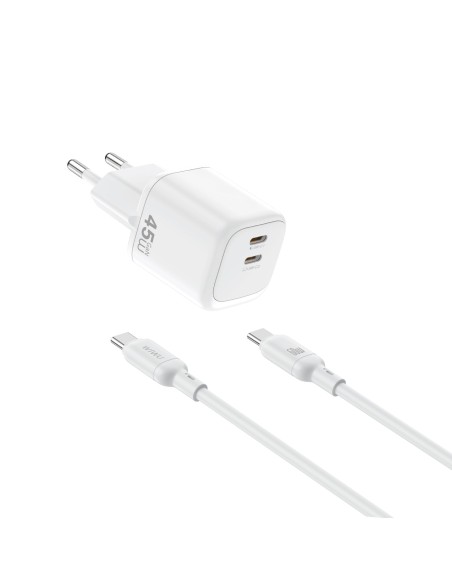 45W USB-C PD Charger with USB-C to USB-C Cable – Cube (White)