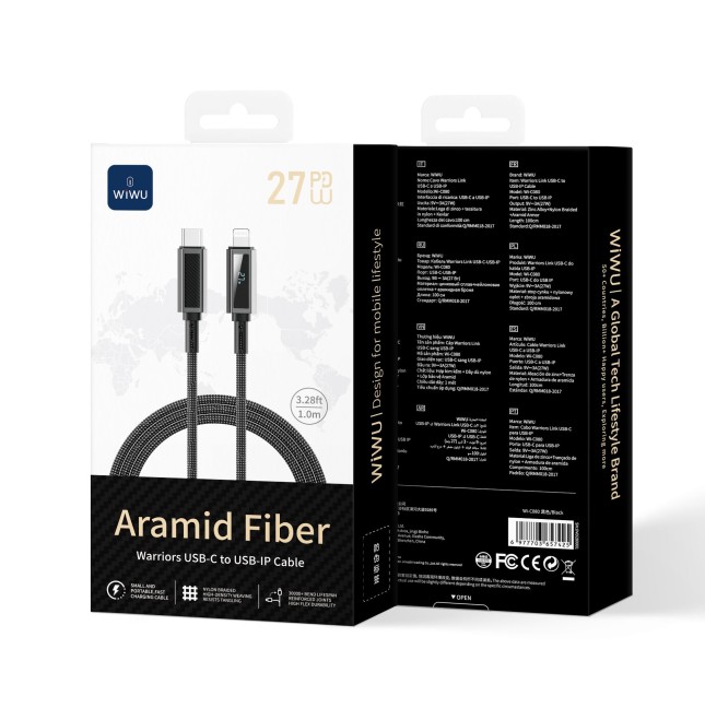 Cable USB-C a Lightning 27 W Warriors Fibra Aramida (1 m) | WiWU