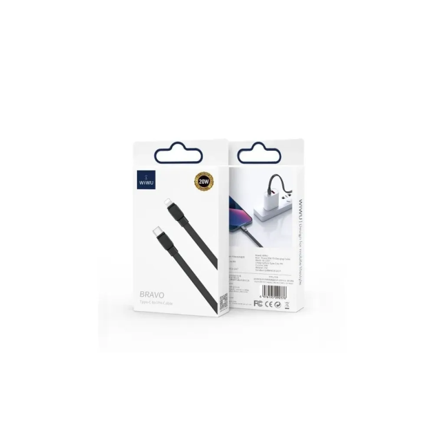 Bravo Black 20 W USB-C to Lightning Cable (1 m) | WiWU