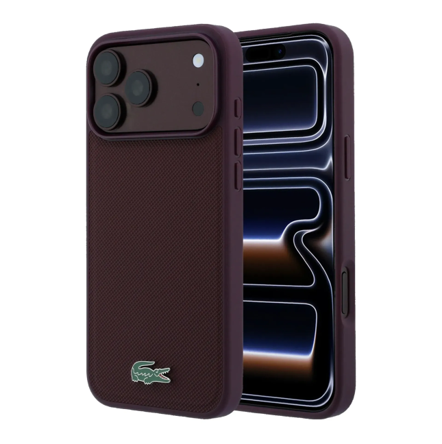 LACOSTE HC MAGSAFE PETIT PIQUE PVC LACQUER LOGO BURGUNDY IP18 PRO MAX