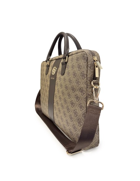 GUESS Laptop Briefcase with Central Band and Round 4G Logo (Brown)
