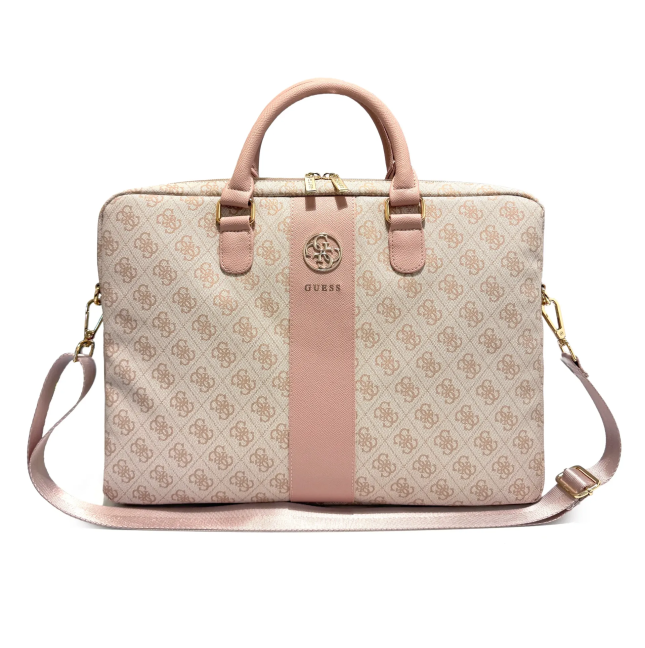 GUESS Laptop Briefcase with Central Band and Round 4G Logo (Pink)