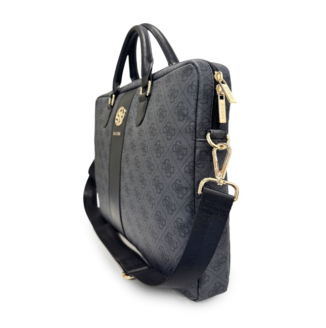 GUESS Laptop Briefcase with Central Band and Round 4G Logo (Black)