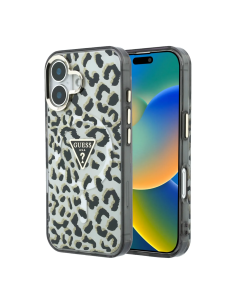 Funda GUESS para iPhone 16 con MagSafe y estampado de leopardo (Negro)