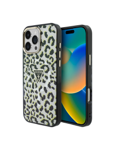 Funda GUESS para iPhone 16 Pro con MagSafe y estampado de leopardo (Negro)