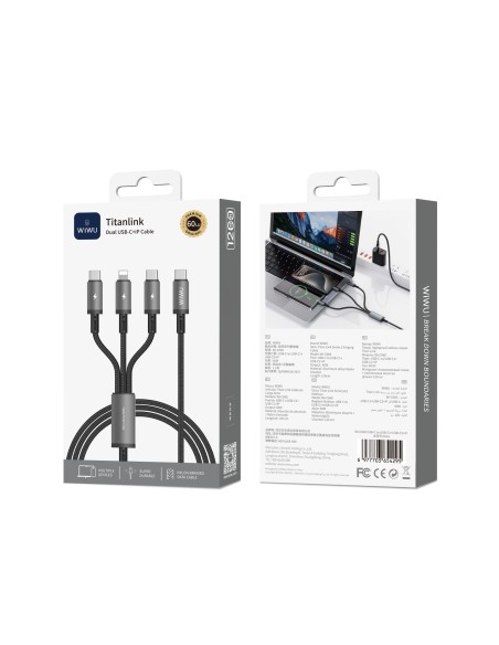 Titanlink 60 W 3-in-1 USB-C to 2x C/Lightning Cable (1.2 m) | WiWU