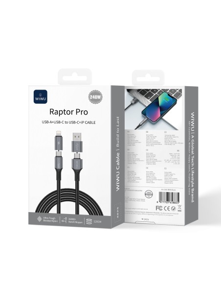 Cable 4 en 1 USB-A/C a C/Lightning 240 W Raptor Pro (1,2 m) | WiWU