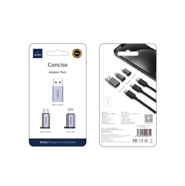 Adaptador 3 en 1 USB-C a USB-A, Lightning y Micro USB OTG | WiWU