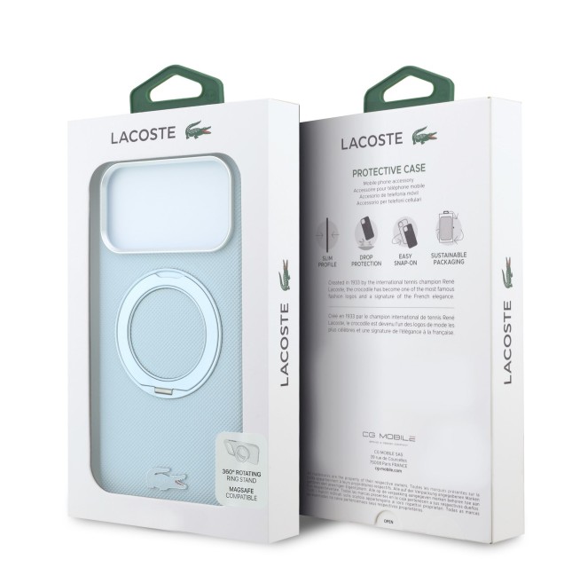 Lacoste case for iPhone 18 Pro Max/17 Pro Max with Magsafe stand Petit Pique (Light blue)