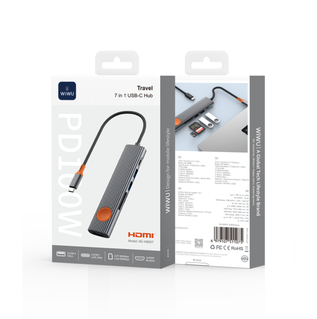 Hub USB-C 7 en 1 Travel HDMI 4K PD 100 W SD/TF | WiWU