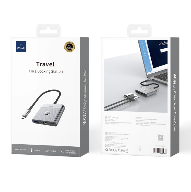 Hub USB-C 3 en 1 Travel HDMI 4K USB 3.0 PD 100 W | WiWU