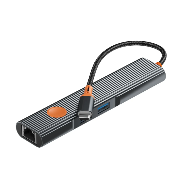 Hub 5 en 1 USB-C a HDMI 4K, 2 USB-A, USB-C y Puerto RJ45 Travel