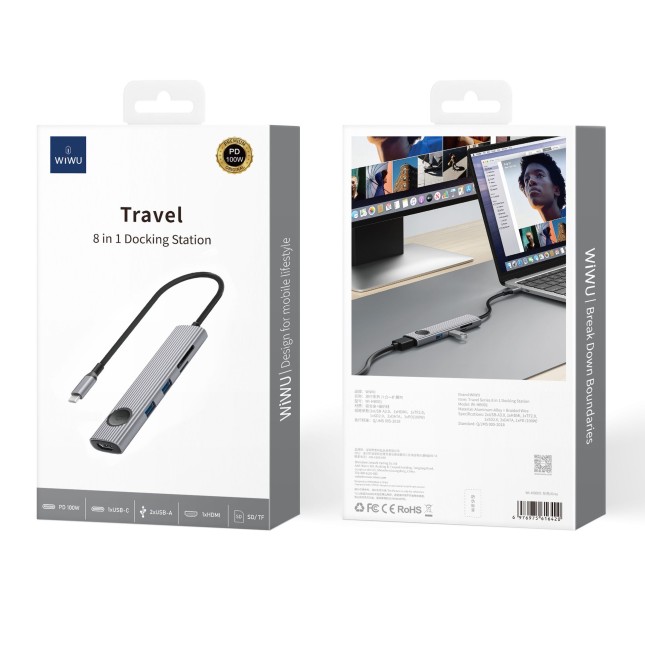 USB-C 8-in-1 Hub with 4K HDMI, 100W PD, 2 USB-A, 2 USB-C, SD & TF Travel