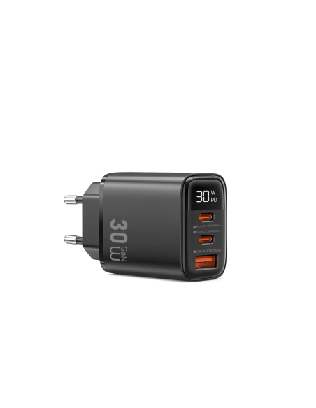 30W GaN Charger with 1 USB-A + 2 USB-C Ports and Digital Display Firefly