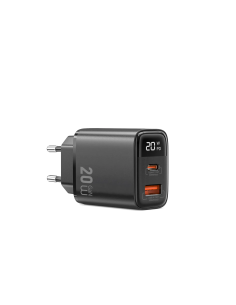 20W GaN Charger with 1 USB-A + 1 USB-C Port and Digital Display Firefly
