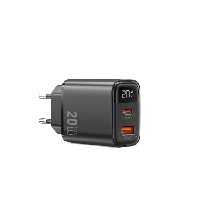 Cargador GaN USB-A + USB-C 20 W con Pantalla Digital Firefly