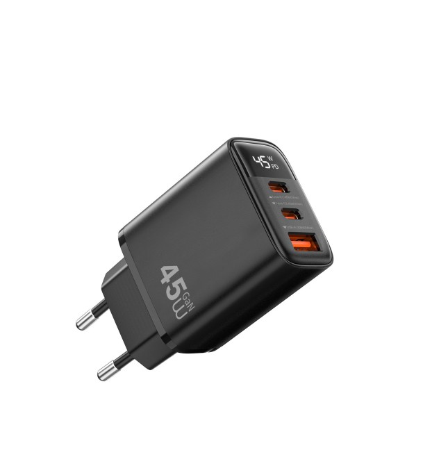 Cargador GaN 1 USB-A + 2 USB-C 45 W con Pantalla Digital Firefly