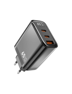 Cargador GaN 1 USB-A + 2 USB-C 65 W con Pantalla Digital Firefly