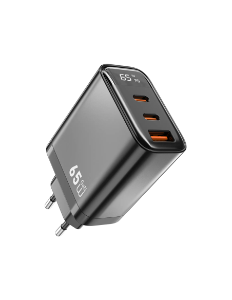 Cargador GaN 1 USB-A + 2 USB-C 65 W con Pantalla Digital Firefly