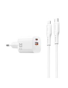 Cargador GaN USB-A y USB-C 33W con cable USB-C a Lightning Cube