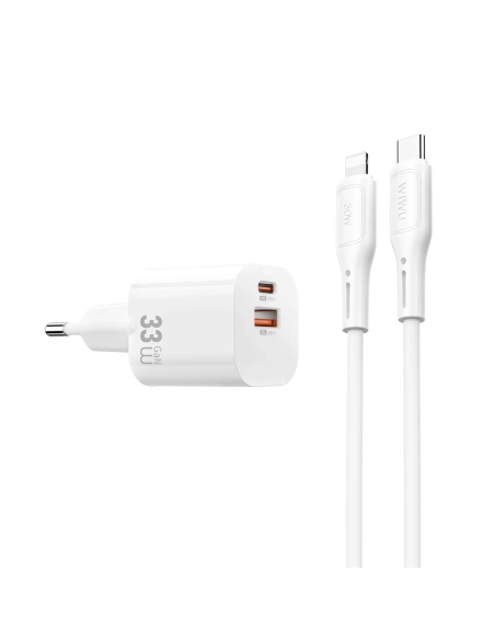 Cargador GaN USB-A y USB-C 33W con cable USB-C a Lightning Cube