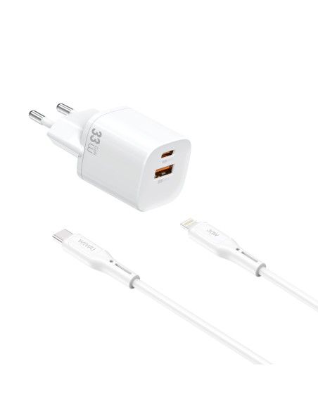 33W GaN USB-A & USB-C Charger with USB-C to Lightning Cable Cube