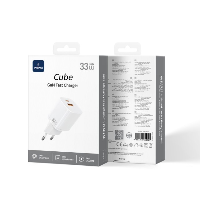 Cargador GaN USB-A y USB-C 33W Cube