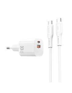 33W GaN USB-A & USB-C Charger with USB-C to USB-C Cable Cube