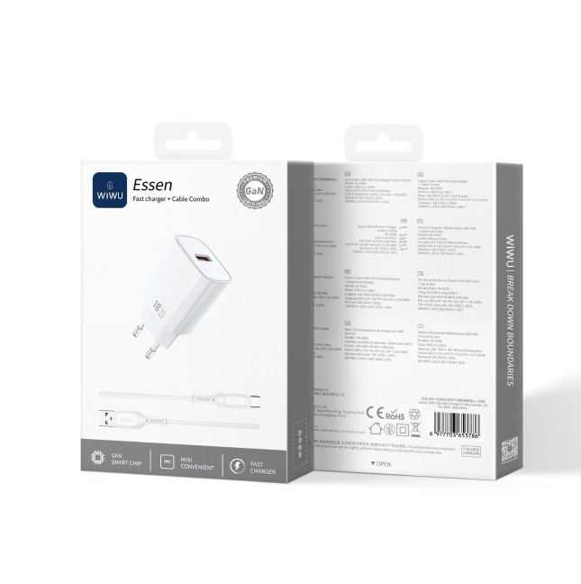 Cargador USB-A GaN de 18 W con cable USB-A a USB-C Essen