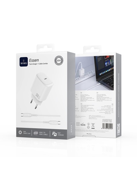 Cargador USB-C GaN PD de 30 W con cable USB-C a USB-C Essen