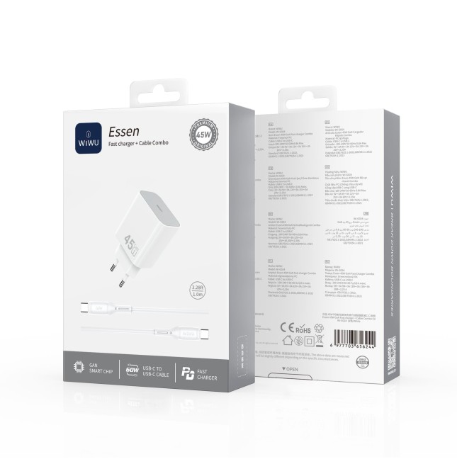 Cargador USB-C GaN PD de 45 W con cable USB-C a USB-C 60 W Essen