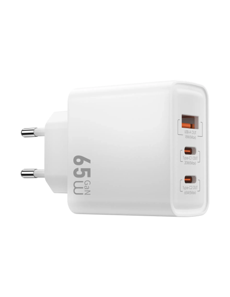 Cargador rápido PD GaN de 65 W con USB-A y 2 USB-C Essen