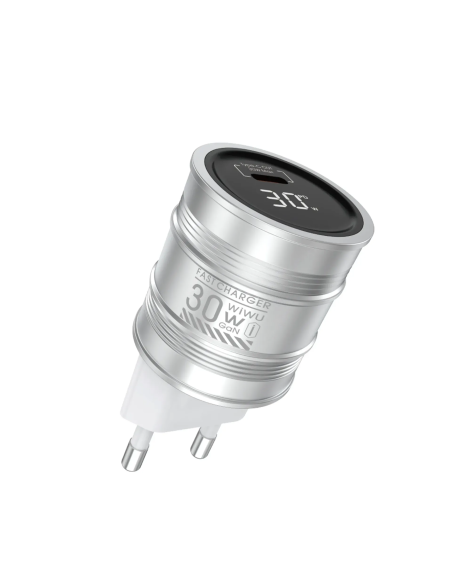 GaN Barrel 30W Fast Charger with Digital Display EU Plug