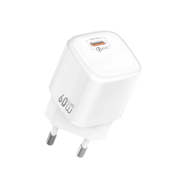 Cargador rápido GaN de 60 W con USB-C AVS (Blanco)