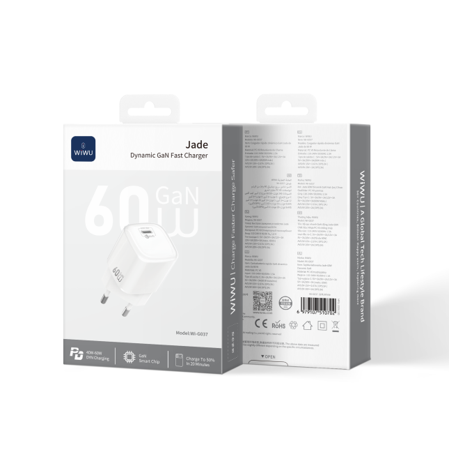 Cargador rápido GaN de 60 W con USB-C AVS (Blanco)