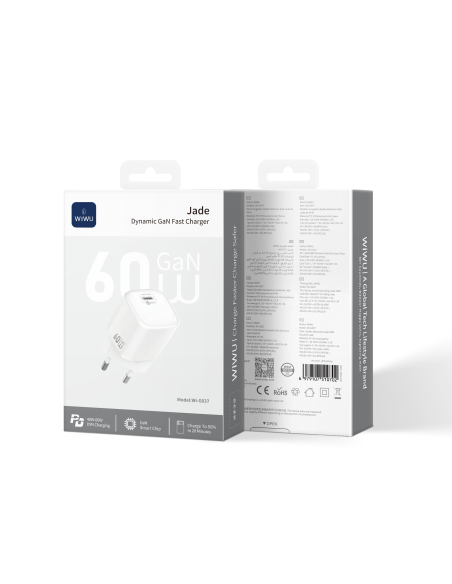 Cargador rápido GaN de 60 W con USB-C AVS (Blanco)