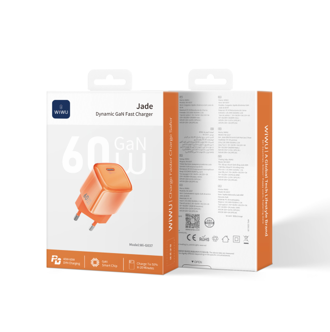Cargador rápido GaN de 60 W con USB-C AVS (Naranja)