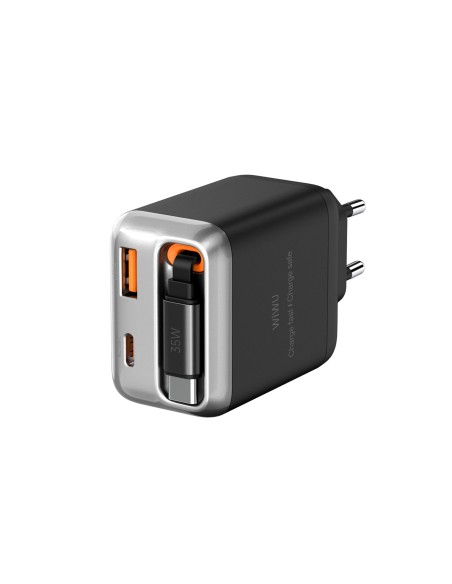 35 W GaN PD Fast Charger with USB-A, USB-C and 70 cm Retractable USB-C Cable Helix