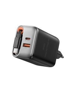 Cargador rápido PD GaN de 67 W con USB-A, USB-C y cable retráctil USB-C de 70 cm Helix 2