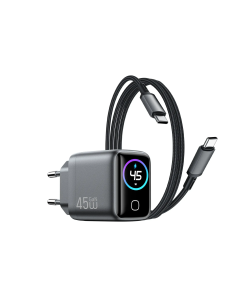 Cargador USB-C de 45 W con pantalla digital y cable USB-C a USB-C Voyager (Gris espacial)