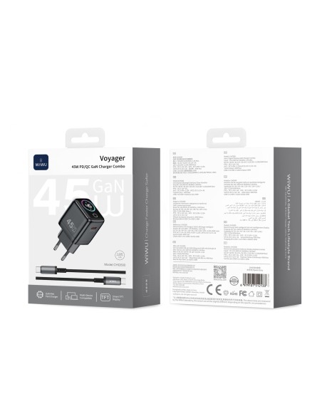 Cargador USB-C de 45 W con pantalla digital y cable USB-C a USB-C Voyager (Gris espacial)