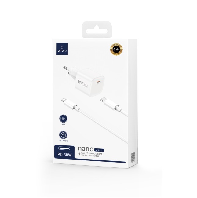 Cargador nano GaN de PD 30W con Cable C-L
