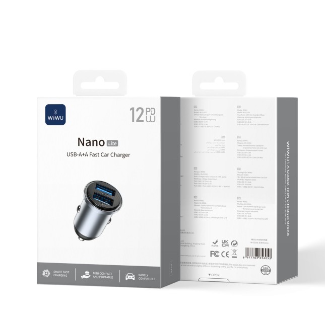 Cargador de coche 2 USB-A de 12 W Nano Lite
