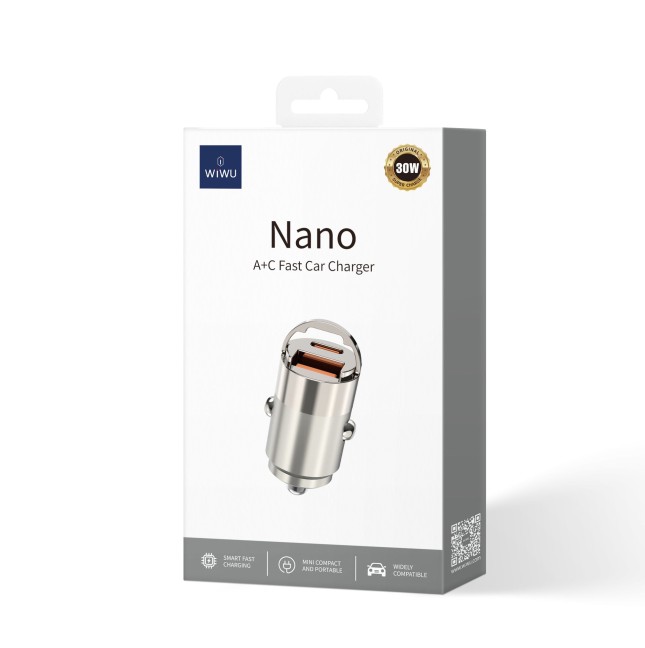 Cargador de coche USB-A y USB-C de 30W Nano