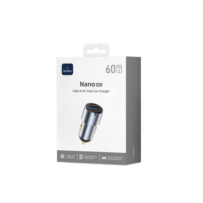 Cargador de coche USB-A Y 2 USB-C de 60W Nano Pro
