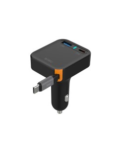65 W GaN PD Car Charger with USB-A, USB-C and 70 cm Retractable USB-C Cable Helix 2