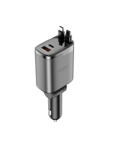 Cargador de coche PD GaN de 111 W con USB-A, USB-C y dos cables retráctiles USB-C de 70 cm Helix 2