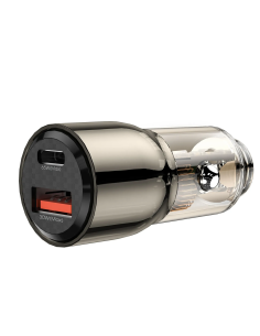 Cargador rápido para coche PD+QC de 95 W con acabado en aleación de zinc y negro transparente